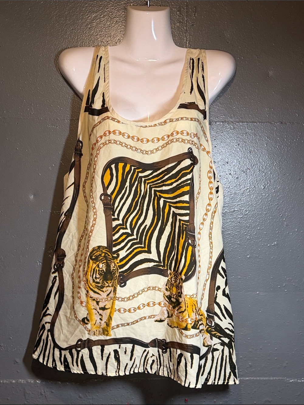 Caren Sport Cream Tank Top with Yellow and Black Animal Print
